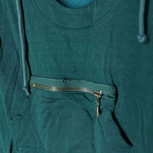 LaROK Scoop Neck Hoodie Sweatshirt Silky Emerald Small Distressed - Picture 6 of 9